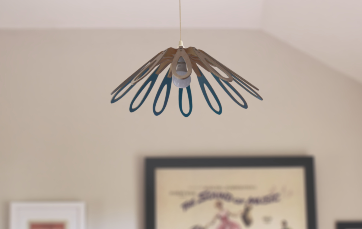 Blue Petal lightshade hanging in a room